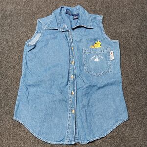 Vintage Winnie The Pooh Bear Denim Vest Women Small Blue Disney Button Up Top.